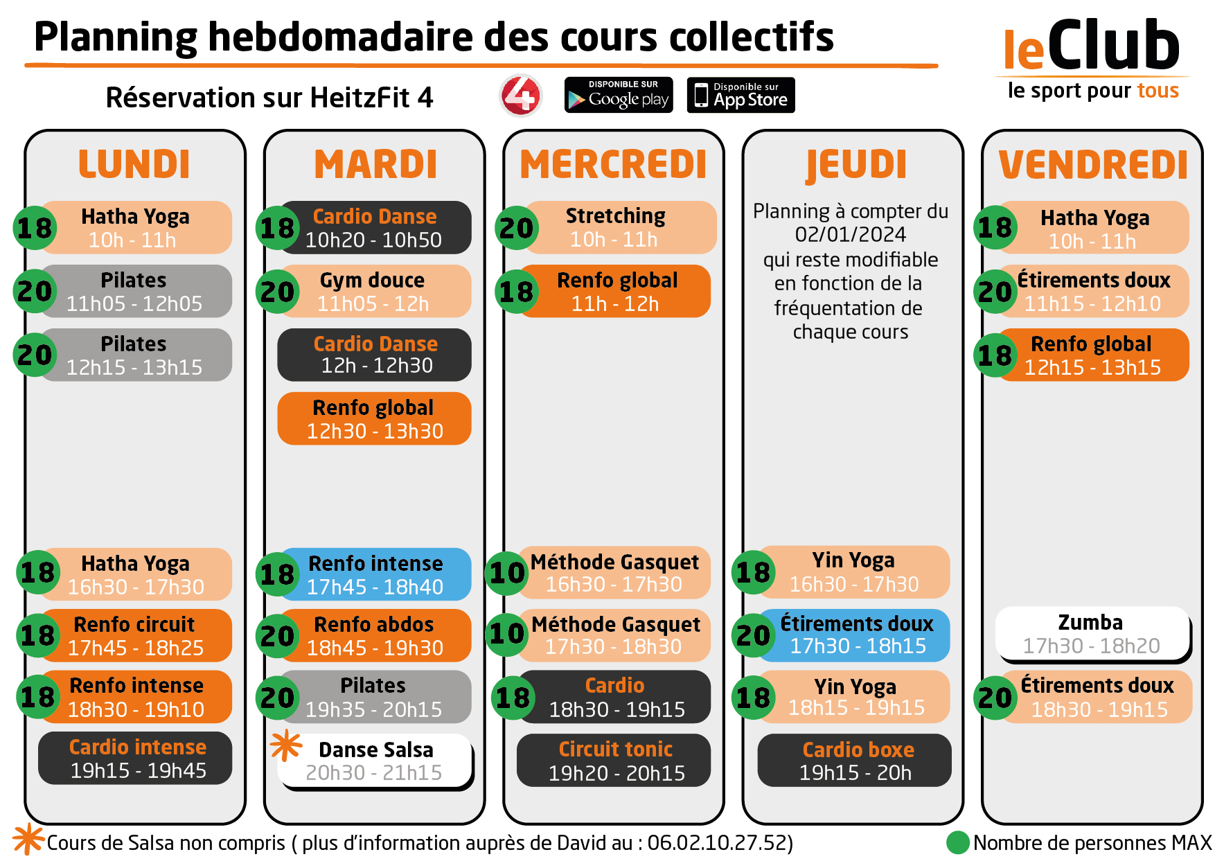 Planning cours collectif leclub