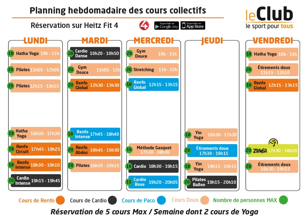 Planning Cours Collectifs Leclub